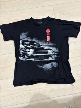 Miken Black Short-Sleeve Tee with White Car Graphic and Red Accents